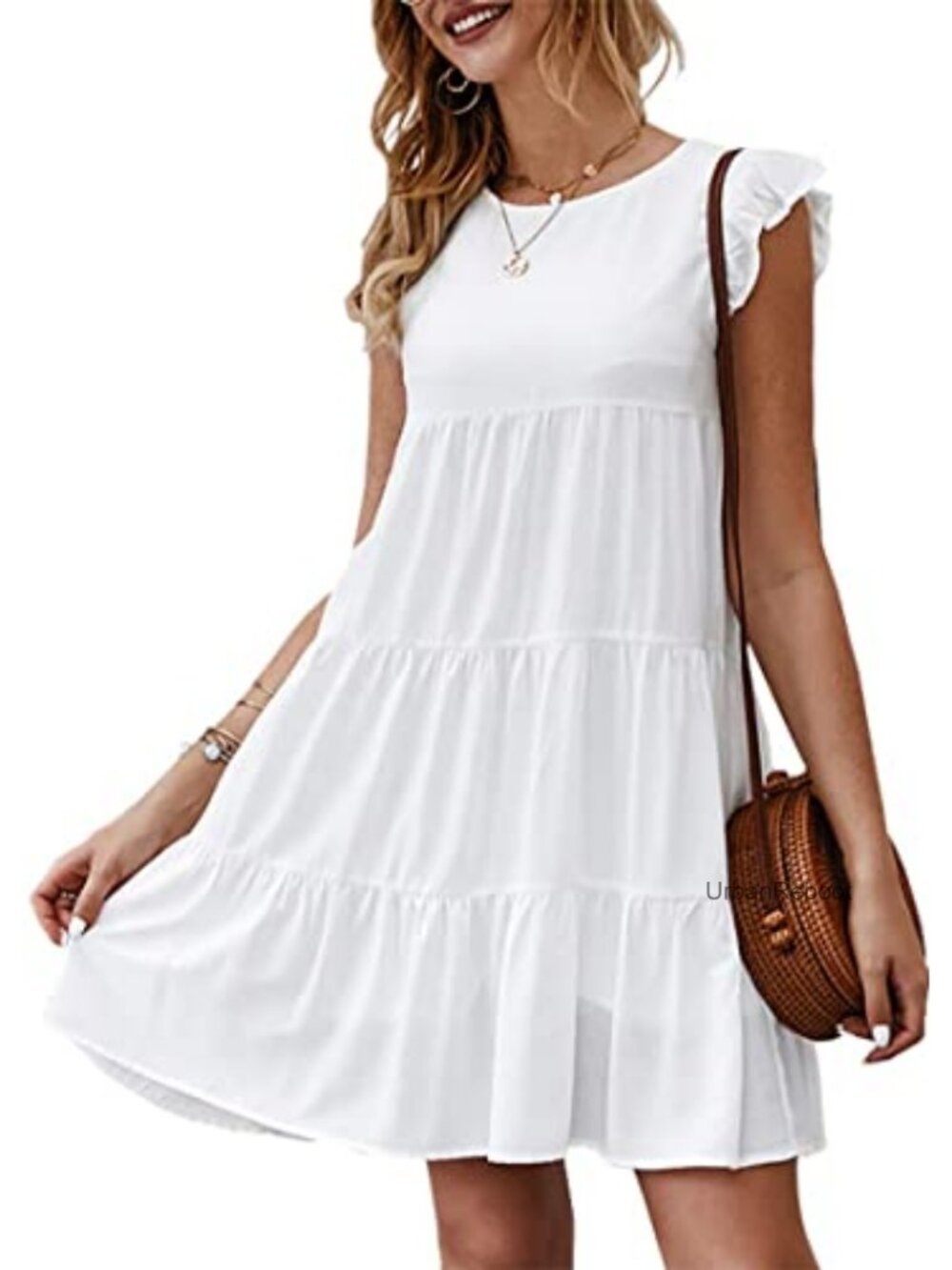 Women's Babydoll Sundress Sleeveless Ruffle Hem Mini Dress